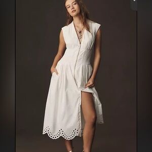 Anthropologie The Tommie Cap-Sleeve Smocked Front-Zip Mini Shirt Dress